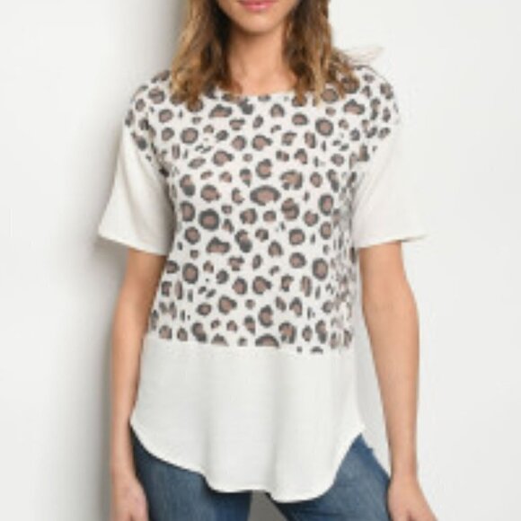 Tops - Leopard Print Color Block Top